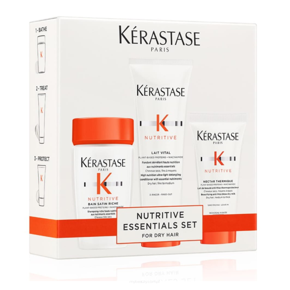 KERASTASE NUTRITIVE Kąpiel, odżywka i nektar termiczny do suchych włosów 205ML ZESTAW MINIATUR