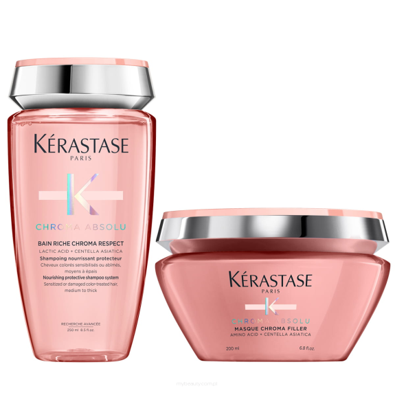 KERASTASE CHROMA ABSOLU Wzbogacona kąpiel 250ML oraz maska 200ML do włosów koloryzowanych ZESTAW